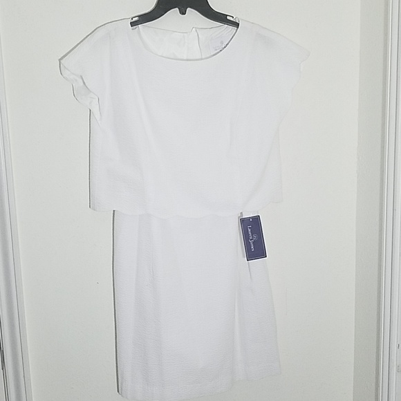 🆕 The Sullivan Seersucker Sheath Dress In White - Picture 6 of 7